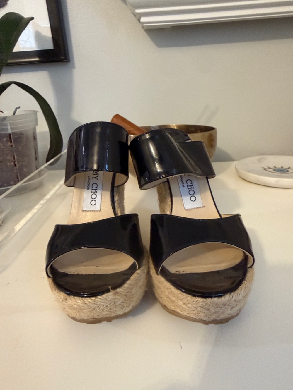 Jimmy Choo Black Patent Espadrille Platform Wedges - Picture 2 of 6